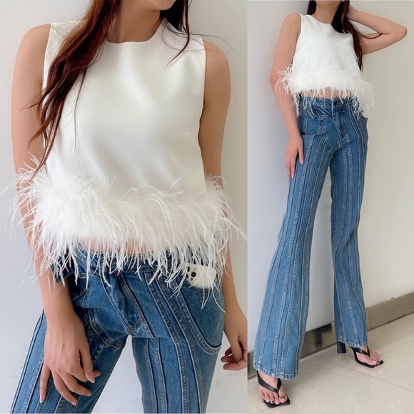 Putting On The Ritz Feather Trim White Top - Picture 8 of 16
